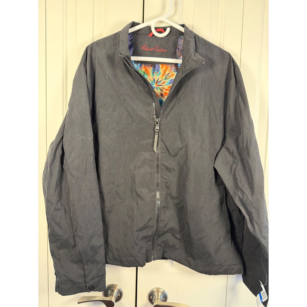 Robert Graham Mens Black Full Zip Jacket Vibrant Print Lining XL NWT